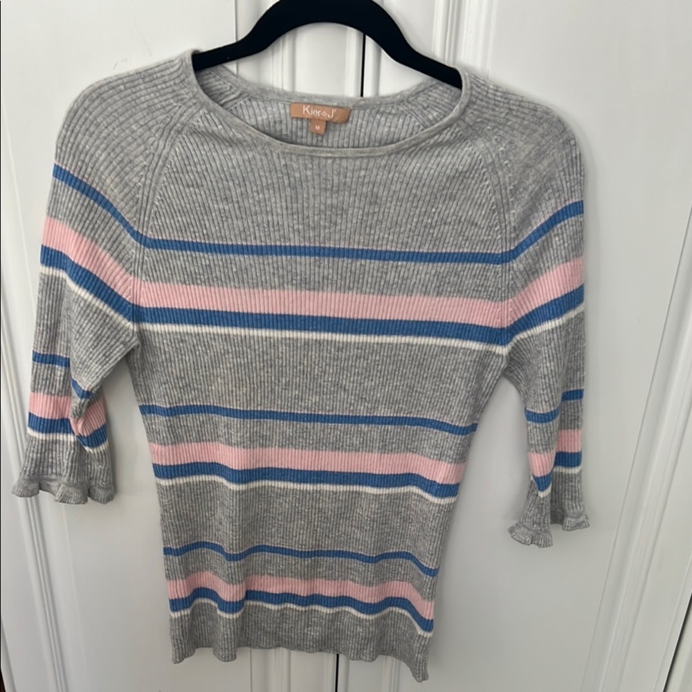 KIER + J Gray and Pink Crew Neck Sweater